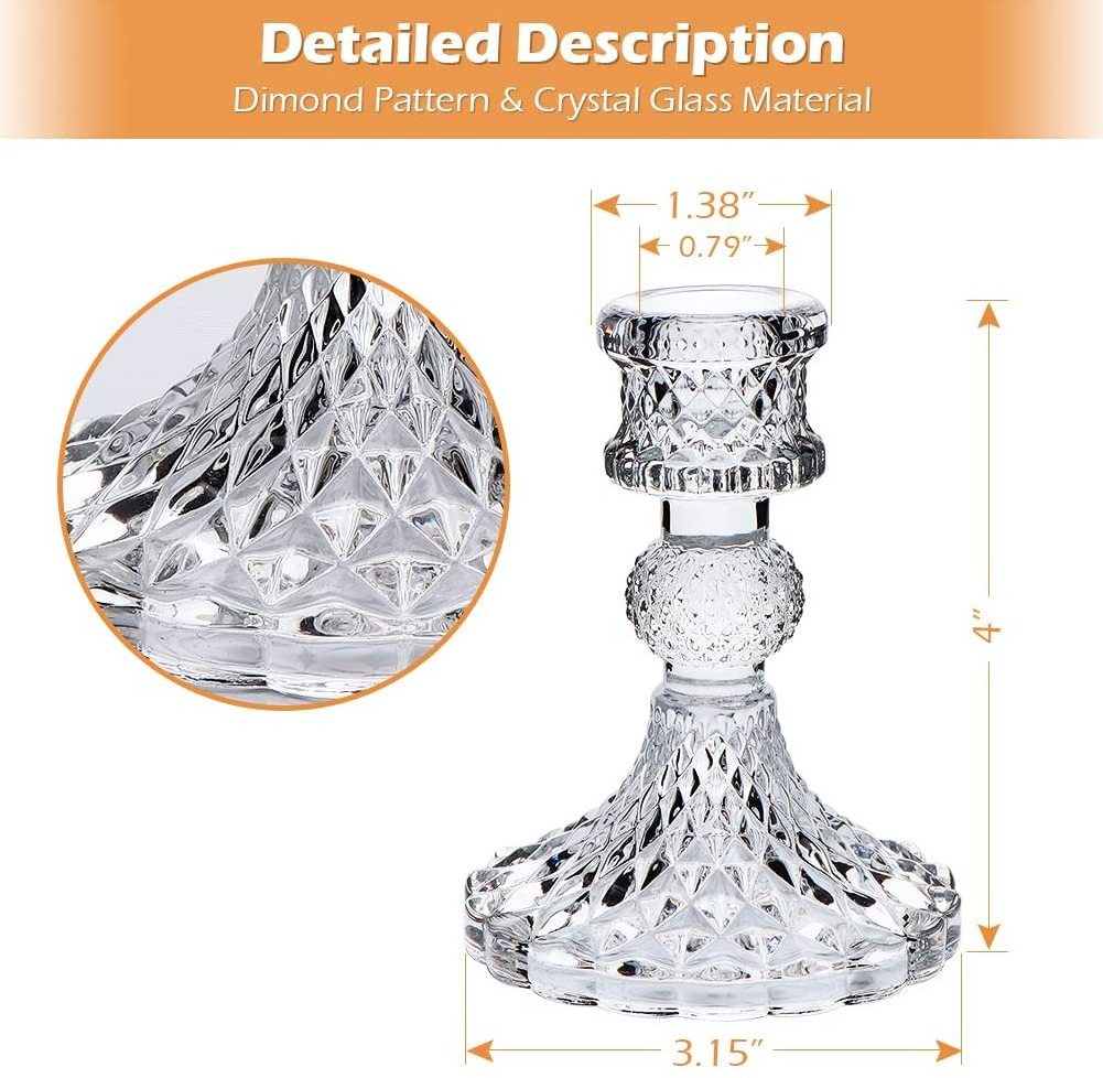 Wedding Table Decor Crystal Clear Glass Candlestick Holders Taper Candle Holders