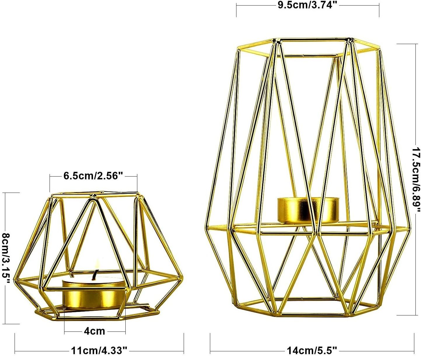 Christmas Wedding Centerpiece Luxurious Metal Wire Iron Tealight Candle Holders Gold Geometric Shape Candle Holders Set of 2