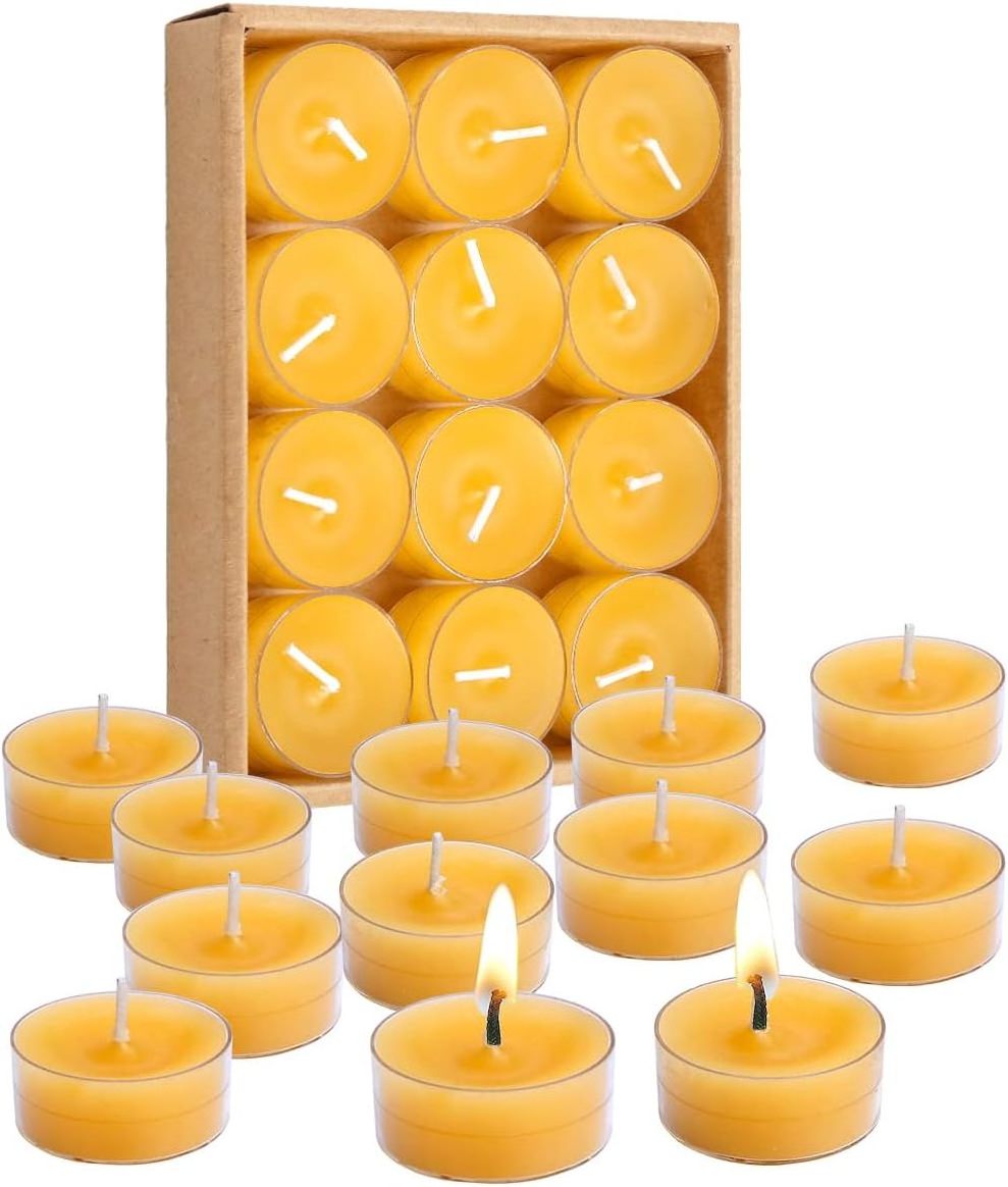 Home Decoration Natural Scent 100% Pure Beeswax Tealight Candles in Clear Cup