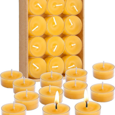 Natural Beeswax Tealight Candles Handmade Decorative Unscented Pure Beeswax Tea Lights in Plastic Cup