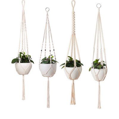 Ivory Macrame Plant Hangers Indoor Hanging Planter Basket with Wood Beads Decorative Flower Pot Holder Tassels for Home Decor