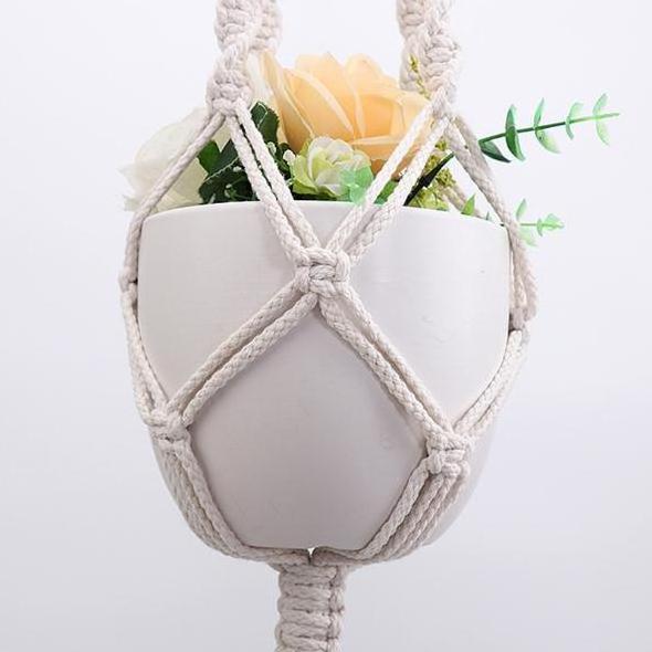 Ivory Macrame Plant Hangers Indoor Hanging Planter Basket with Wood Beads Decorative Flower Pot Holder Tassels for Home Decor