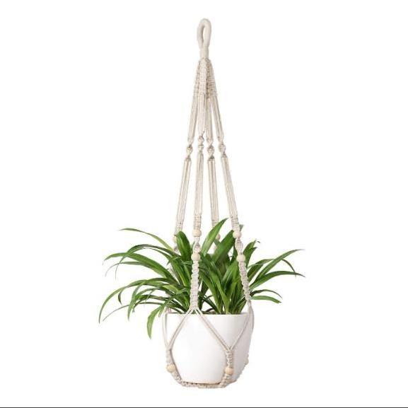 Ivory Macrame Plant Hangers Indoor Hanging Planter Basket with Wood Beads Decorative Flower Pot Holder Tassels for Home Decor