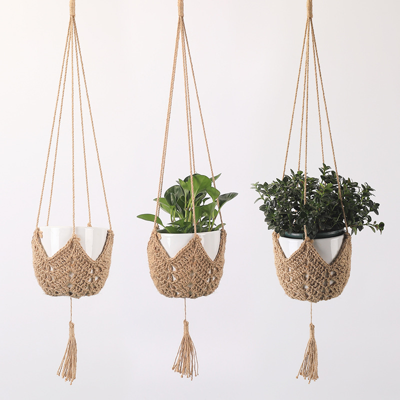 2022 Handmade Hemp Indoor Outdoor Hanging Planter Basket Boho Style Flower Pot Holder Macrame Plant Hangers