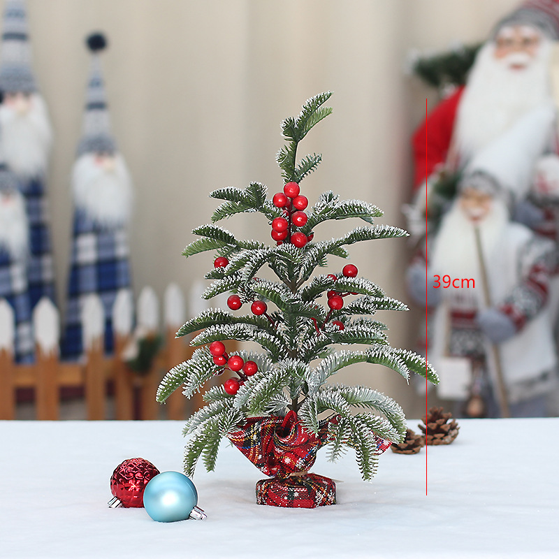 Snow Flocked Pre-lit Artificial Mini Christmas Tree with Pine Cones Red Berries