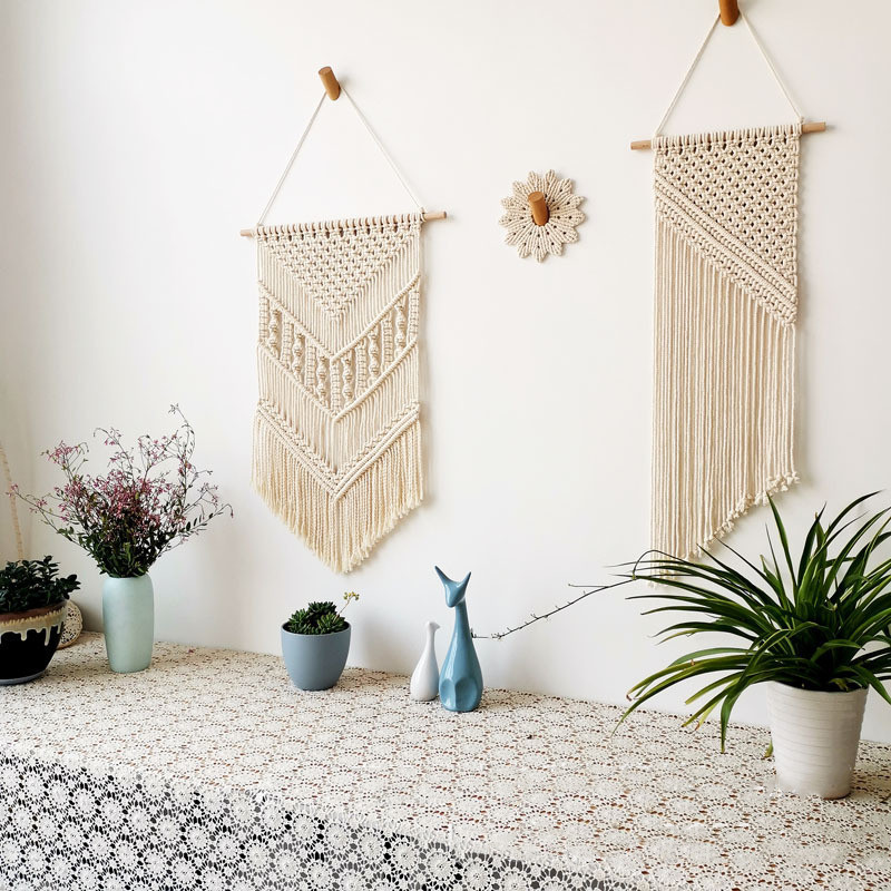 Boho Chic Bohemian macrame cord woven wood wall Hanging sign Home Geometric Art Decor