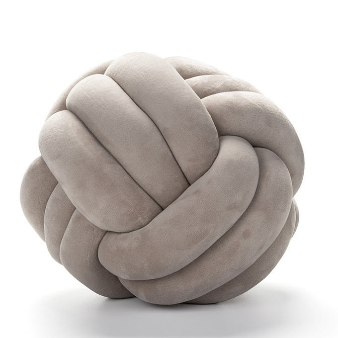 Super Soft Velvet Grey Cuddle Round Knot Ball Throw Pillow for Home Sofa Bedroom Decor