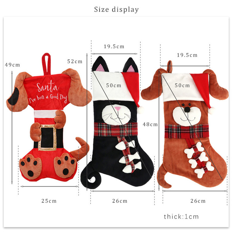 Classic Hanging Large Bone Shape Pet Dog Velvet Christmas Stockings for Christmas Decorations