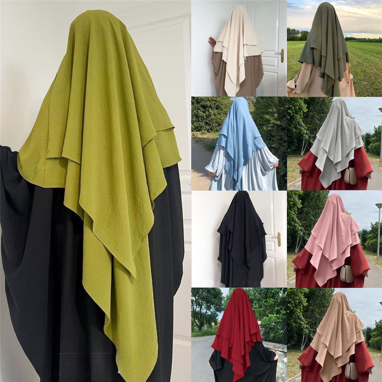 Wholesale luxury scarfs muslim women hijabs abaya long Prayer khimar hijab 2 layer islamic clothing abaya dubai 2023 for ladies