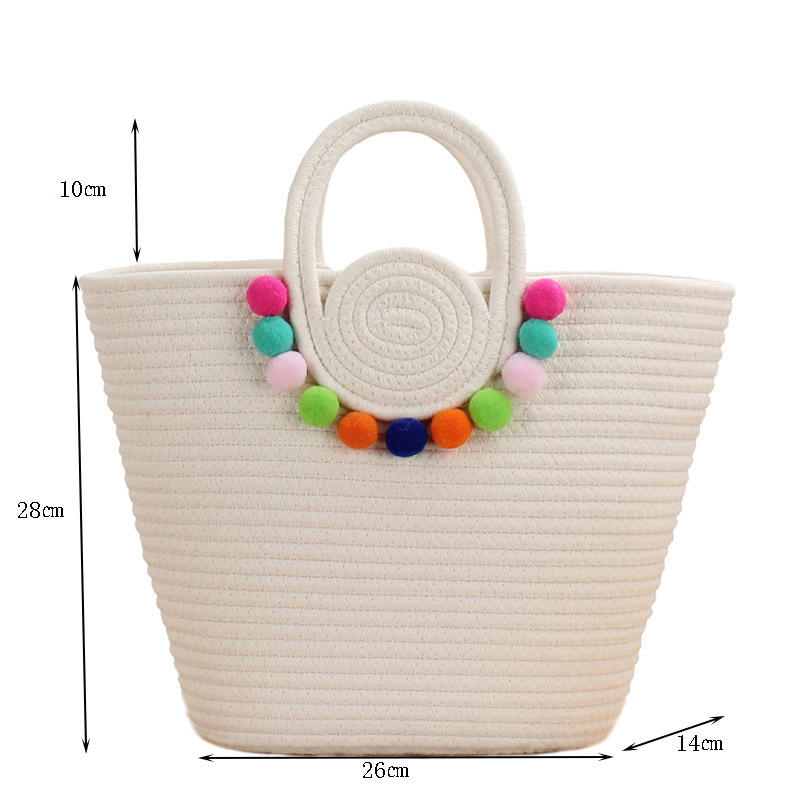 2024 Women Travel Beach Woven Handbag Shoulder Cotton Rope Crochet Knit Bucket Storage Large Straw Woven Tote Bag