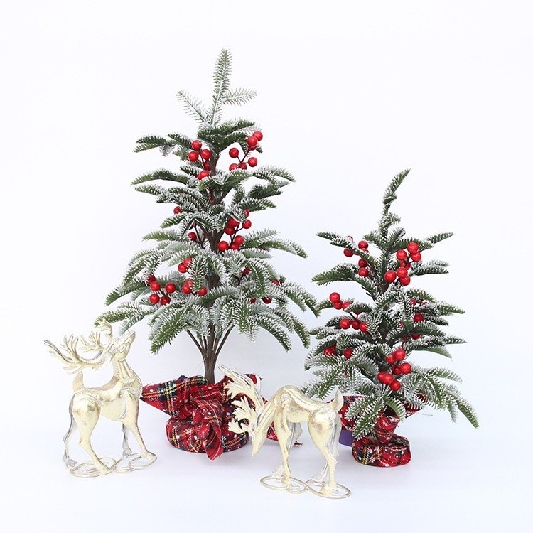 Snow Flocked Pre-lit Artificial Mini Christmas Tree with Pine Cones Red Berries