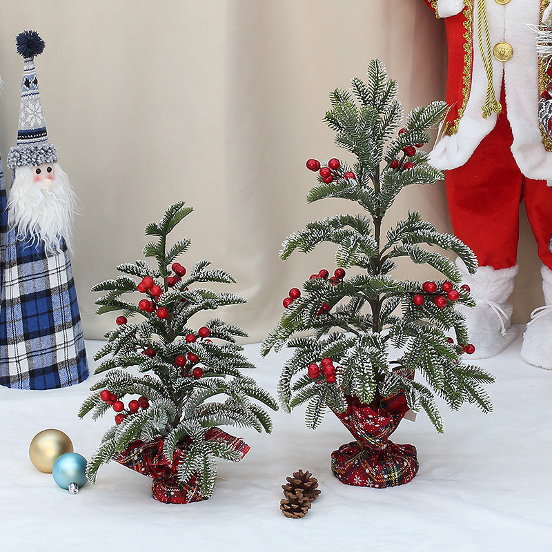 Snow Flocked Pre-lit Artificial Mini Christmas Tree with Pine Cones Red Berries