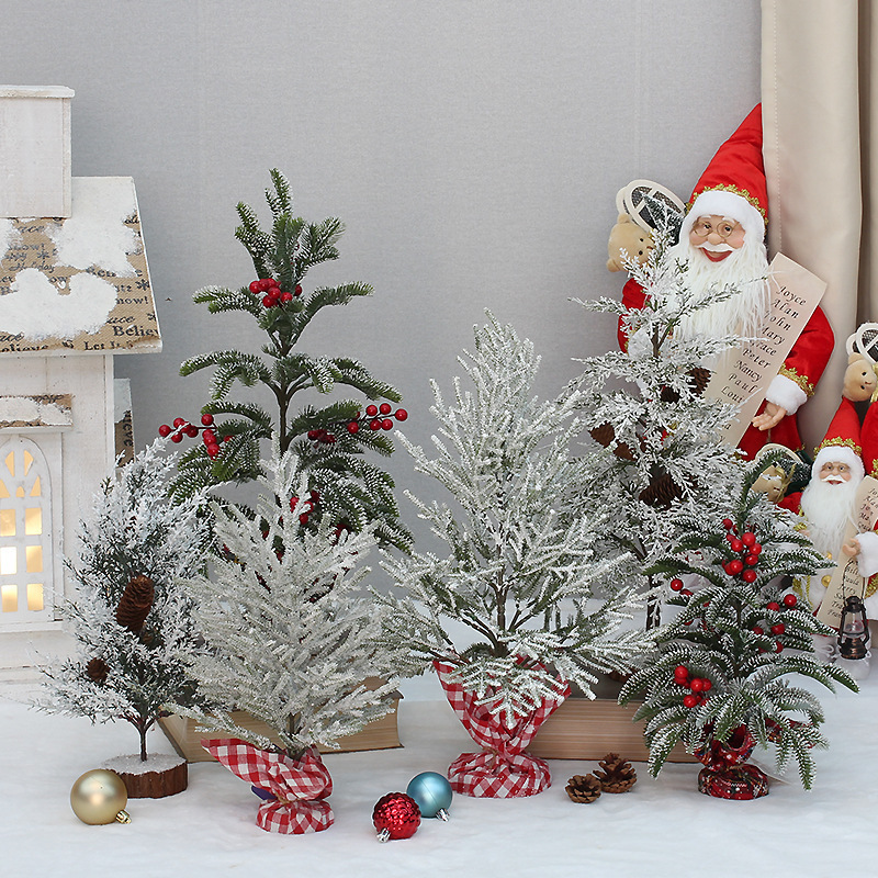 Snow Flocked Pre-lit Artificial Mini Christmas Tree with Pine Cones Red Berries