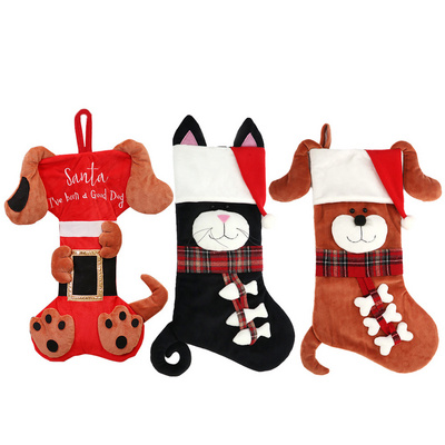 Classic Hanging Large Bone Shape Pet Dog Velvet Christmas Stockings for Christmas Decorations