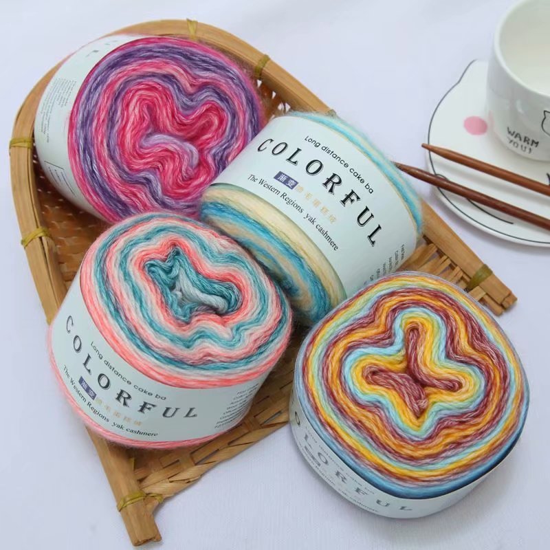 China factory wholesale Craft Vogue hand crochet soft multi color wool blended acrylic knitting cake yarn