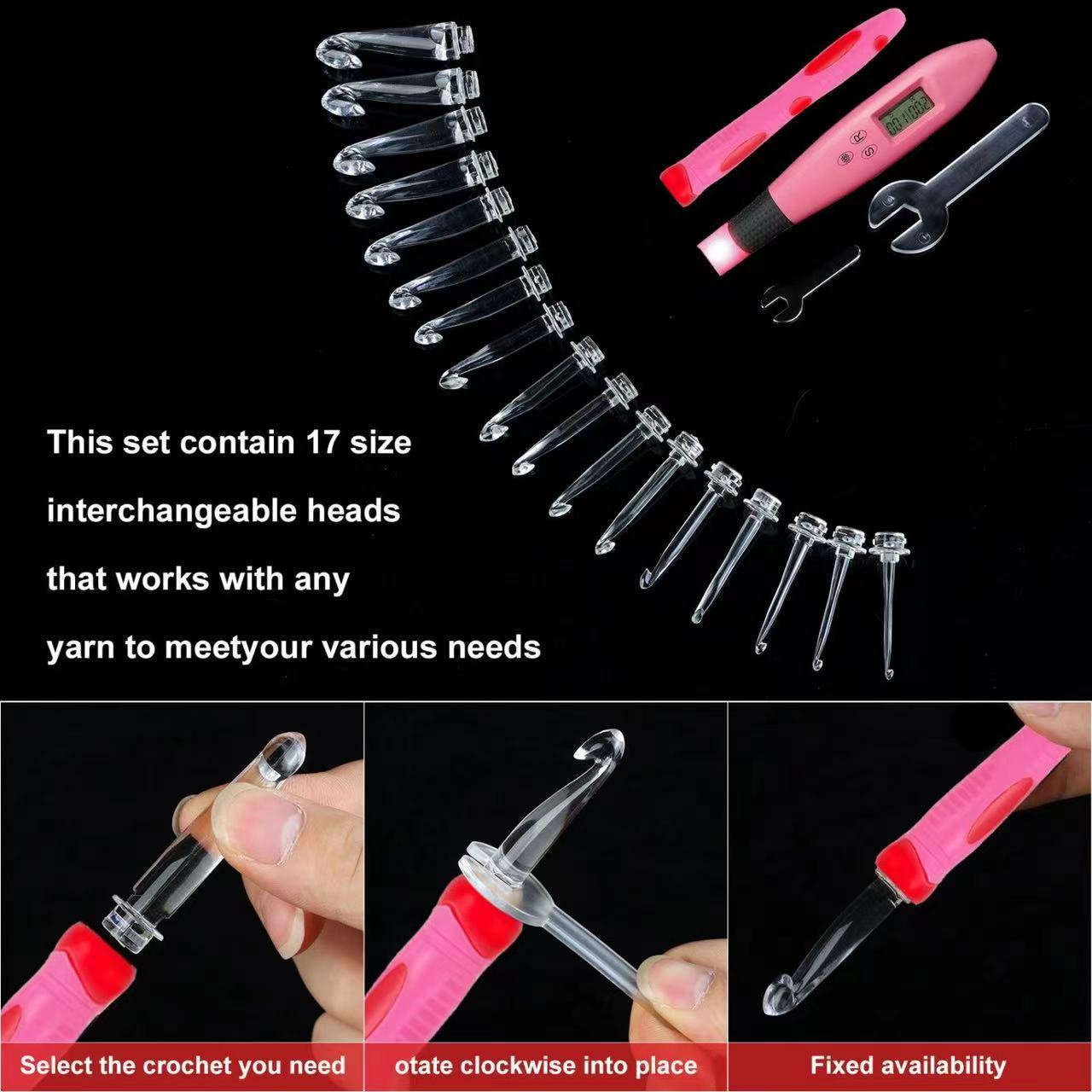 DIY hand knitting tool  USB 11 pcs head rechargeable luminous counter  Led crochet hook set