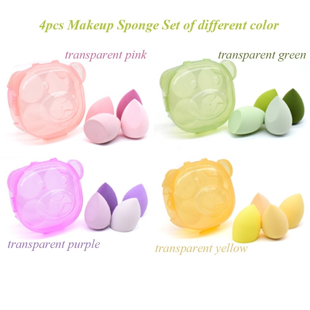 4 Pcs Makeup Sponges Blender Set 4 Pcs Cute Bear Case Wet and Dry Use Beauty Makeup Blender