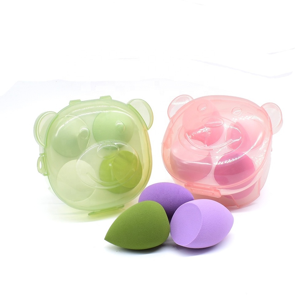 4 Pcs Makeup Sponges Blender Set 4 Pcs Cute Bear Case Wet and Dry Use Beauty Makeup Blender