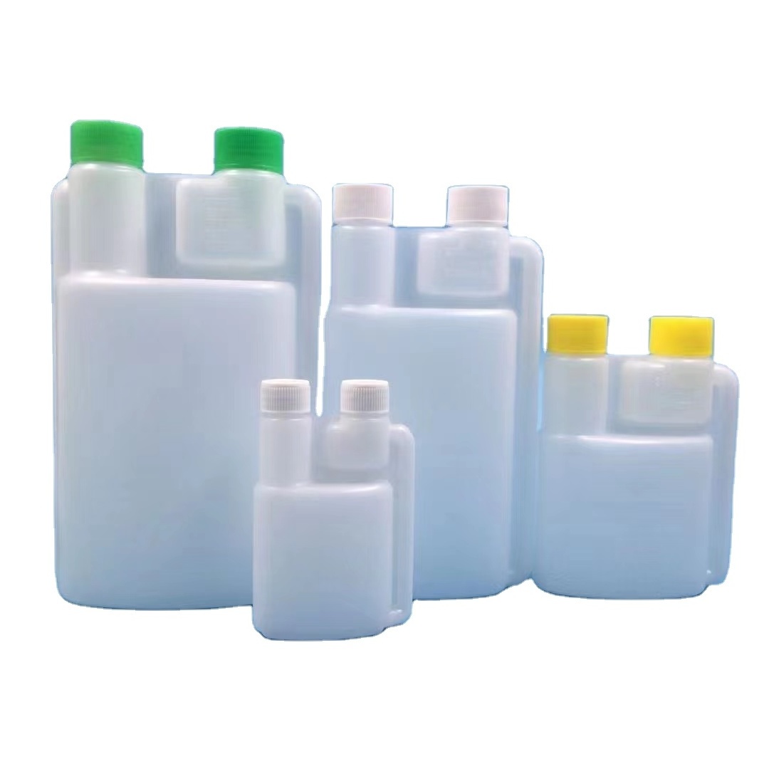 dual chamber PE  plastic bottle 100ml 250ml 500ml 1000ml twin neck bottle