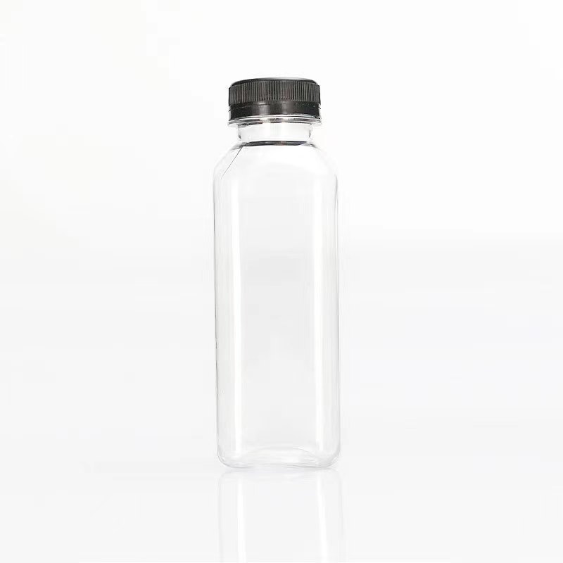 Food Grade BPA Free 12oz Empty Plastic Juice Milk Bottles with Tamper Evident Caps French Square Empty Plastic Pet Juice bottles