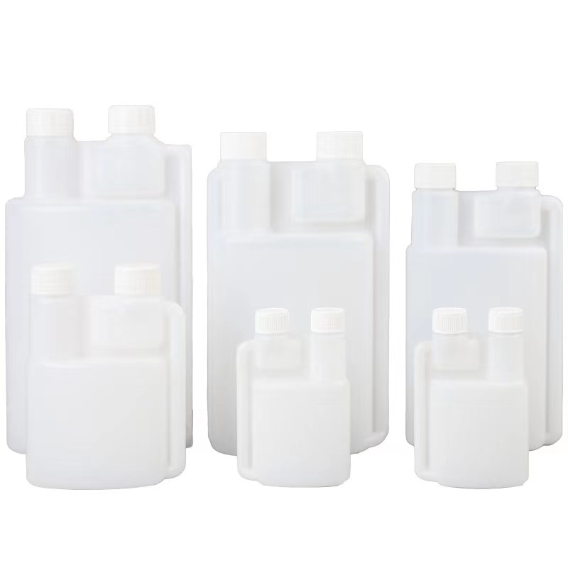 dual chamber PE  plastic bottle 100ml 250ml 500ml 1000ml twin neck bottle