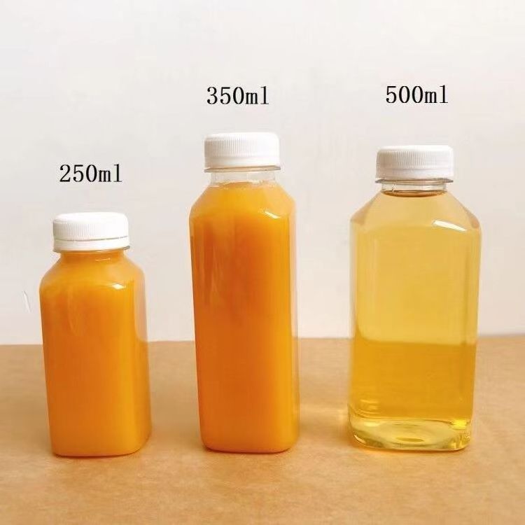 Food Grade BPA Free 12oz Empty Plastic Juice Milk Bottles with Tamper Evident Caps French Square Empty Plastic Pet Juice bottles