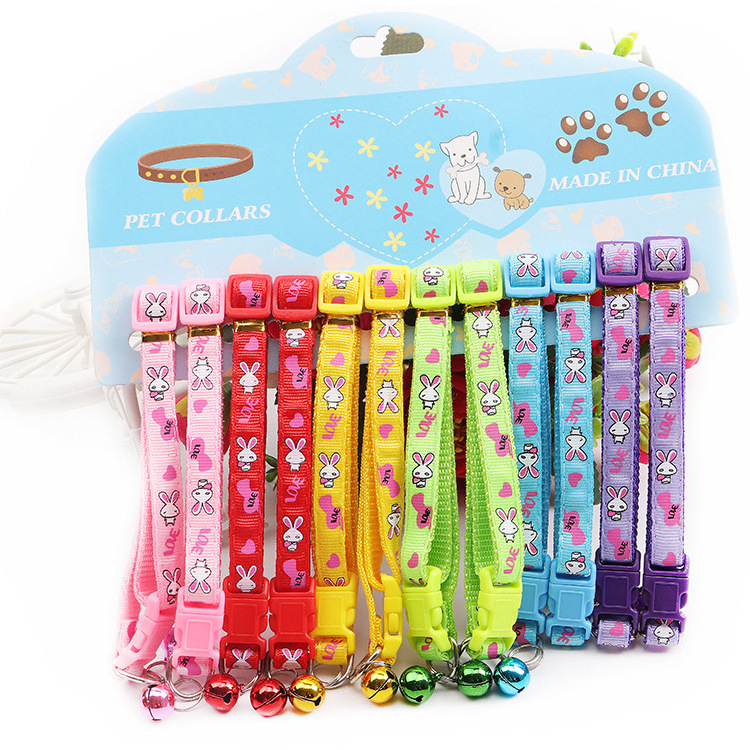 Wholesale adjustable Safety breakaway buckle cute accessories polyester pet dog cat collar with bell