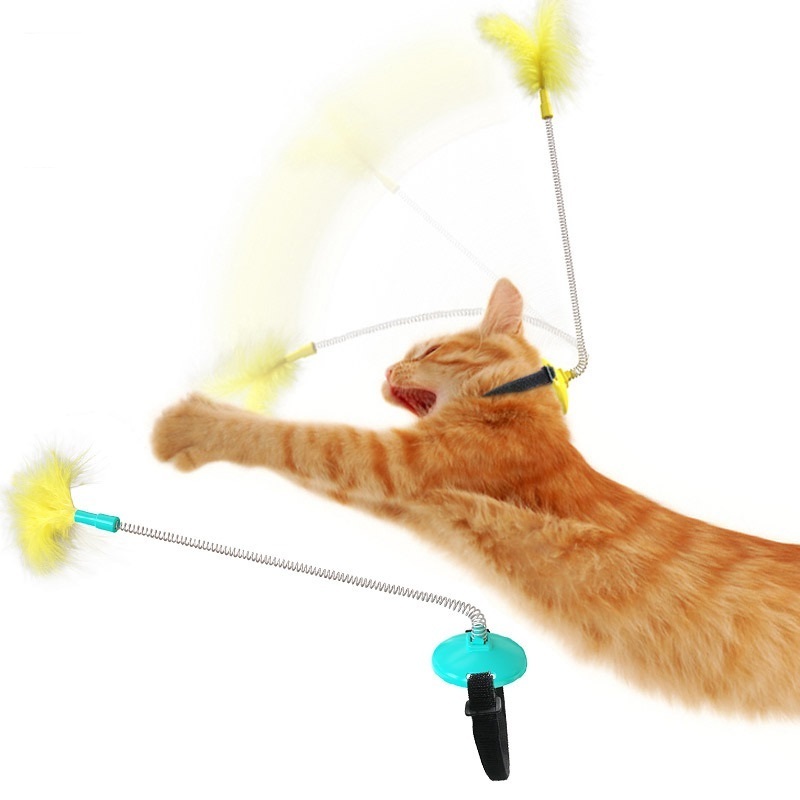 interactive cat toy Collar neck toy spring foot tap cat teaser stick toy