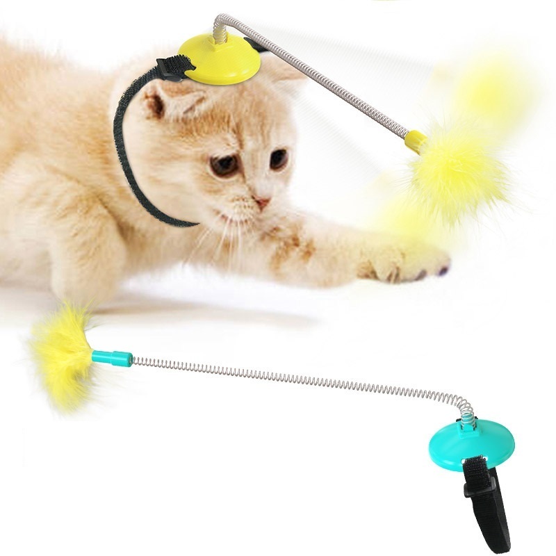 interactive cat toy Collar neck toy spring foot tap cat teaser stick toy