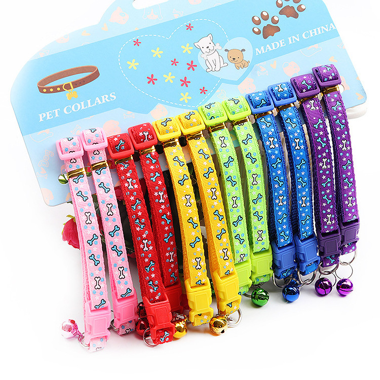 Wholesale adjustable Safety breakaway buckle cute accessories polyester pet dog cat collar with bell