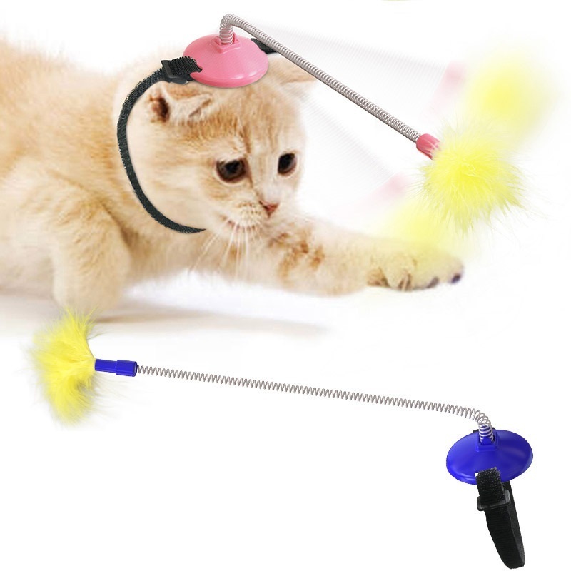 interactive cat toy Collar neck toy spring foot tap cat teaser stick toy