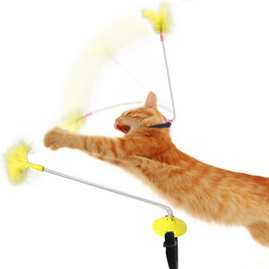 interactive cat toy Collar neck toy spring foot tap cat teaser stick toy