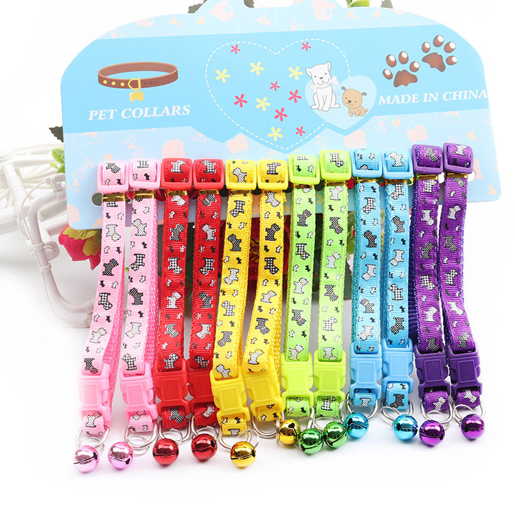 Wholesale adjustable Safety breakaway buckle cute accessories polyester pet dog cat collar with bell