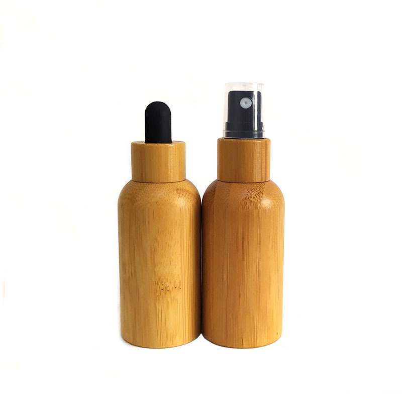 Recyclable 15ml 30ml 50ml Spray Bottles Empty Frosted Glass Lotion Spray Bottles Cosmetic Container Jar Vials with Bamboo Lid