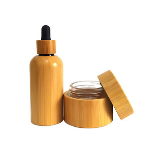 Recyclable 15ml 30ml 50ml Spray Bottles Empty Frosted Glass Lotion Spray Bottles Cosmetic Container Jar Vials with Bamboo Lid