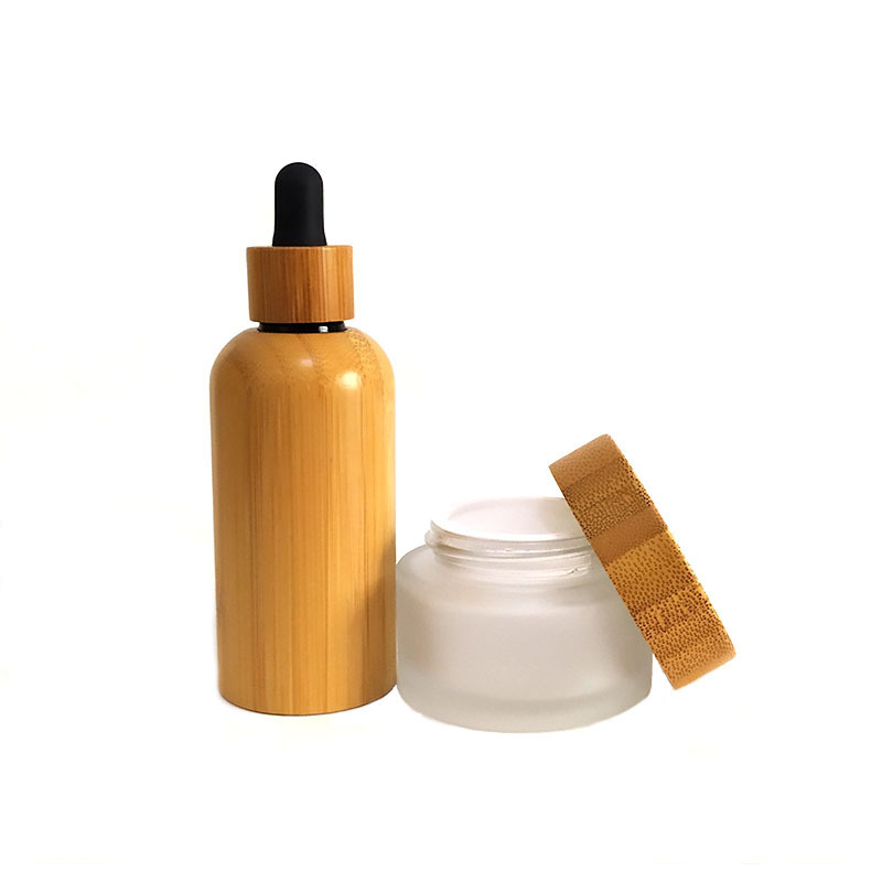 Recyclable 15ml 30ml 50ml Spray Bottles Empty Frosted Glass Lotion Spray Bottles Cosmetic Container Jar Vials with Bamboo Lid