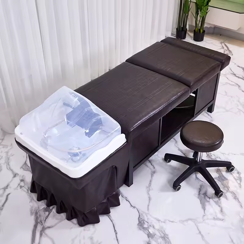 Professional Hair Washing Massage Table Shampoo Bowl Bed Spa Heated Head Water Therapy Pedicure Bed Shampoo Bed With Steamer