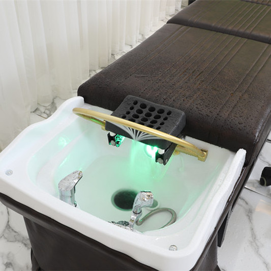 Professional Hair Washing Massage Table Shampoo Bowl Bed Spa Heated Head Water Therapy Pedicure Bed Shampoo Bed With Steamer