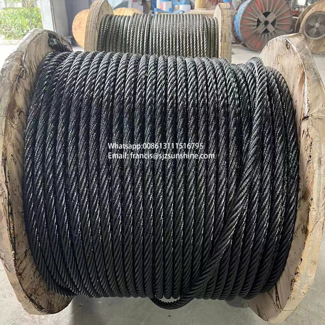 cable de acero 6x19 IWRC greased black oil coated cable steel wire rope in wooden reel