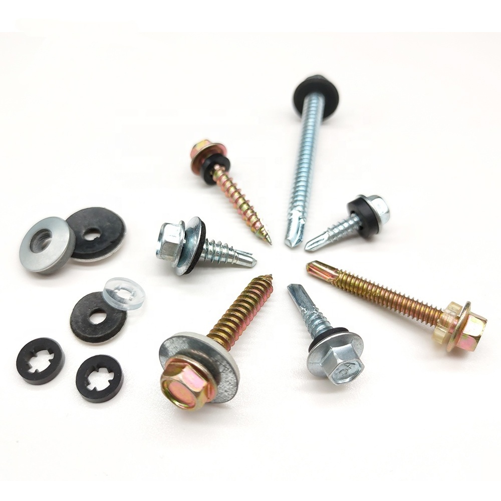 C1022 M4.2 M4.8 M5.5 M6.3 galvanized hex flange head patta self drilling roofing screw with rubber washer