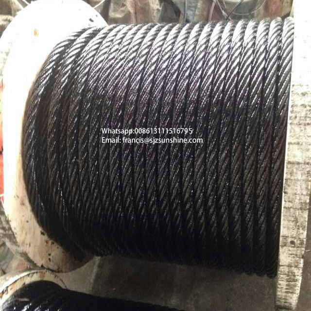 cable de acero 6x19 IWRC greased black oil coated cable steel wire rope in wooden reel