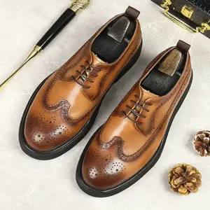 Around Brock men genuine business casual first cow leather thick bottom increased men dress shoes