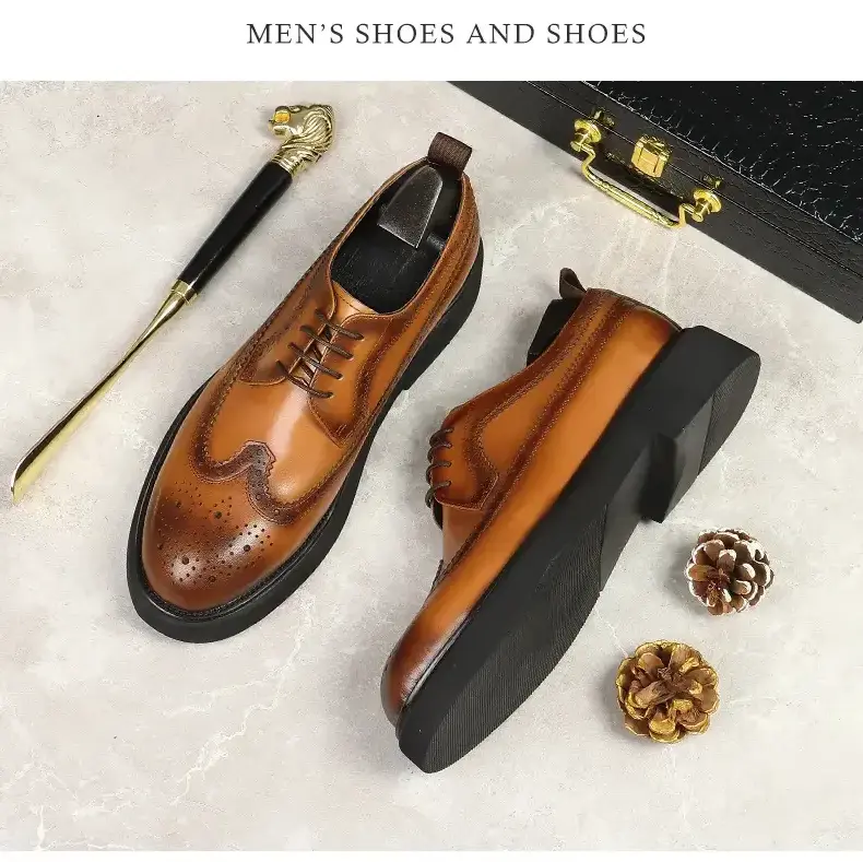 Around Brock men genuine business casual first cow leather thick bottom increased men dress shoes