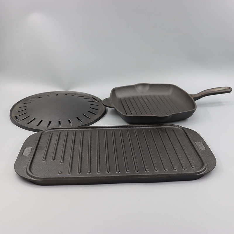 customized barbecue round non stick griddle outdoor camping cookware cast iron bbq grill pans