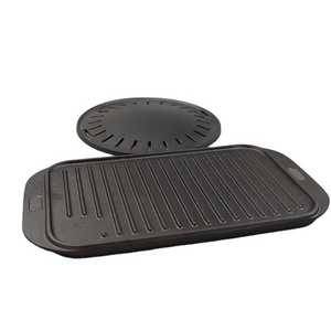 customized barbecue round non stick griddle outdoor camping cookware cast iron bbq grill pans