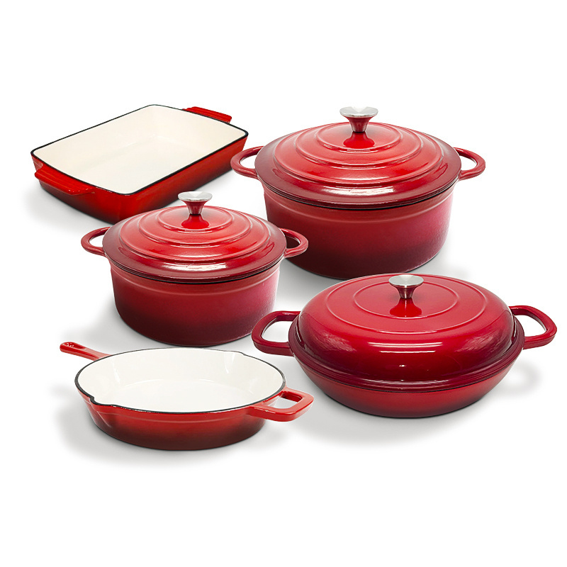 Enamel Cast Iron Cookware Casserole Set Cast Iron Enamel Cooking Pot Frying Pan Kitchen Cookware Set