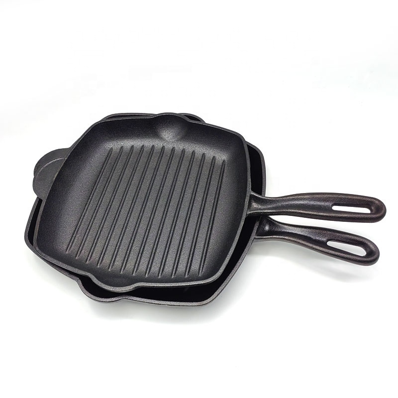 Factory Wholesale 26/28cm Cast Iron Grill Pan Non Stick Steak Frying Pan Cast Iron Striped Meat Wok Pan