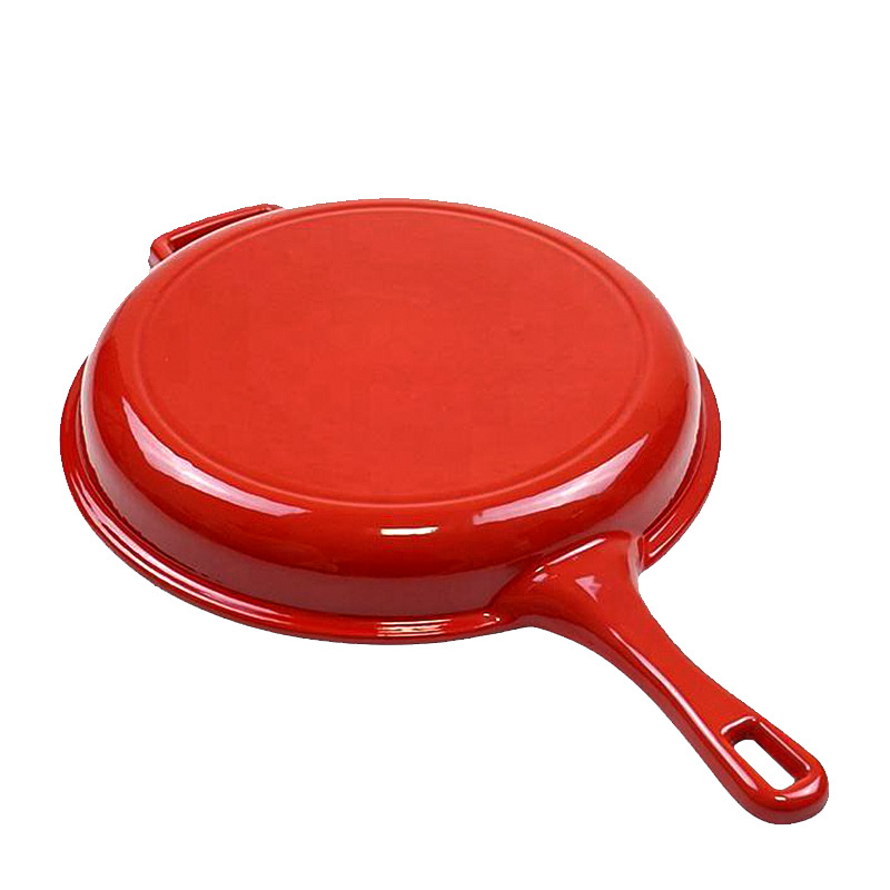 2 Piece Combo Cooker Enamel Non Stick Cast Iron Deep Fryer Pan Round Frying Pan Long Handle