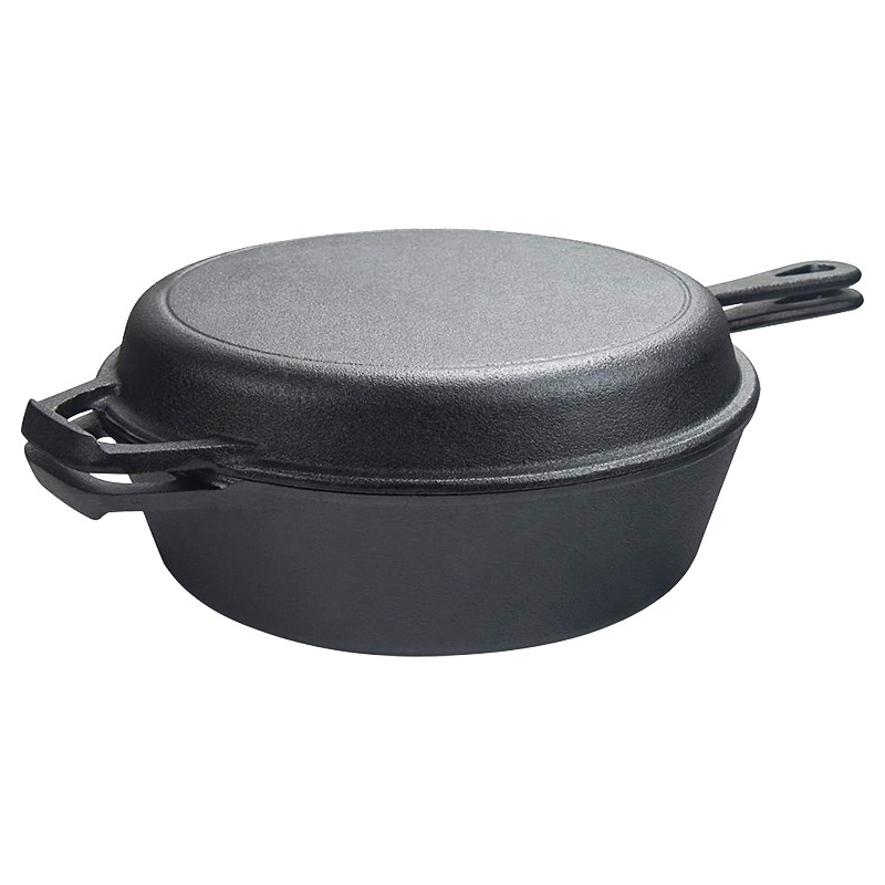 Manufacturer Cookware hot sale 2 in 1 Dutch Oven Pre seasoned Cast Iron Combo Cooker