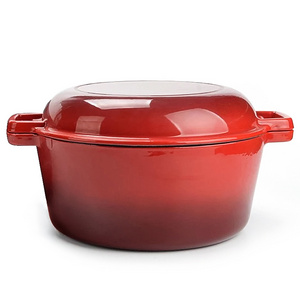 Pre-seasoned 2 In 1 Enamel Cast Iron Dutch Oven And Skillet Lid  Enameled Cast Iron Combo Cooker